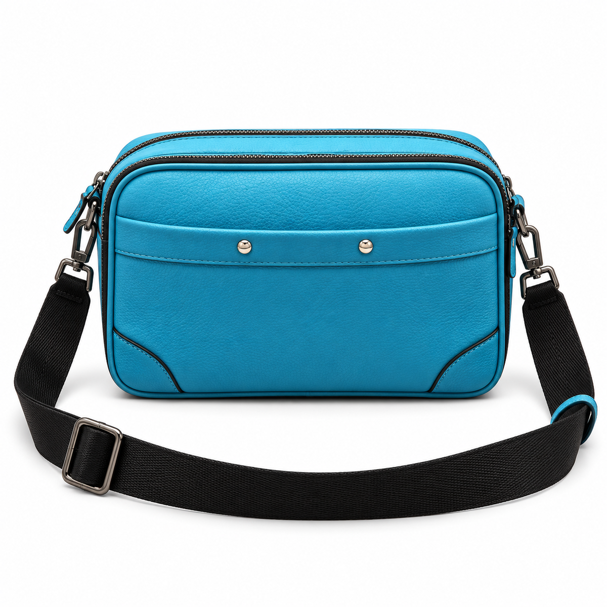 Turquoise Textured Crossbody Bag With Pockets-4