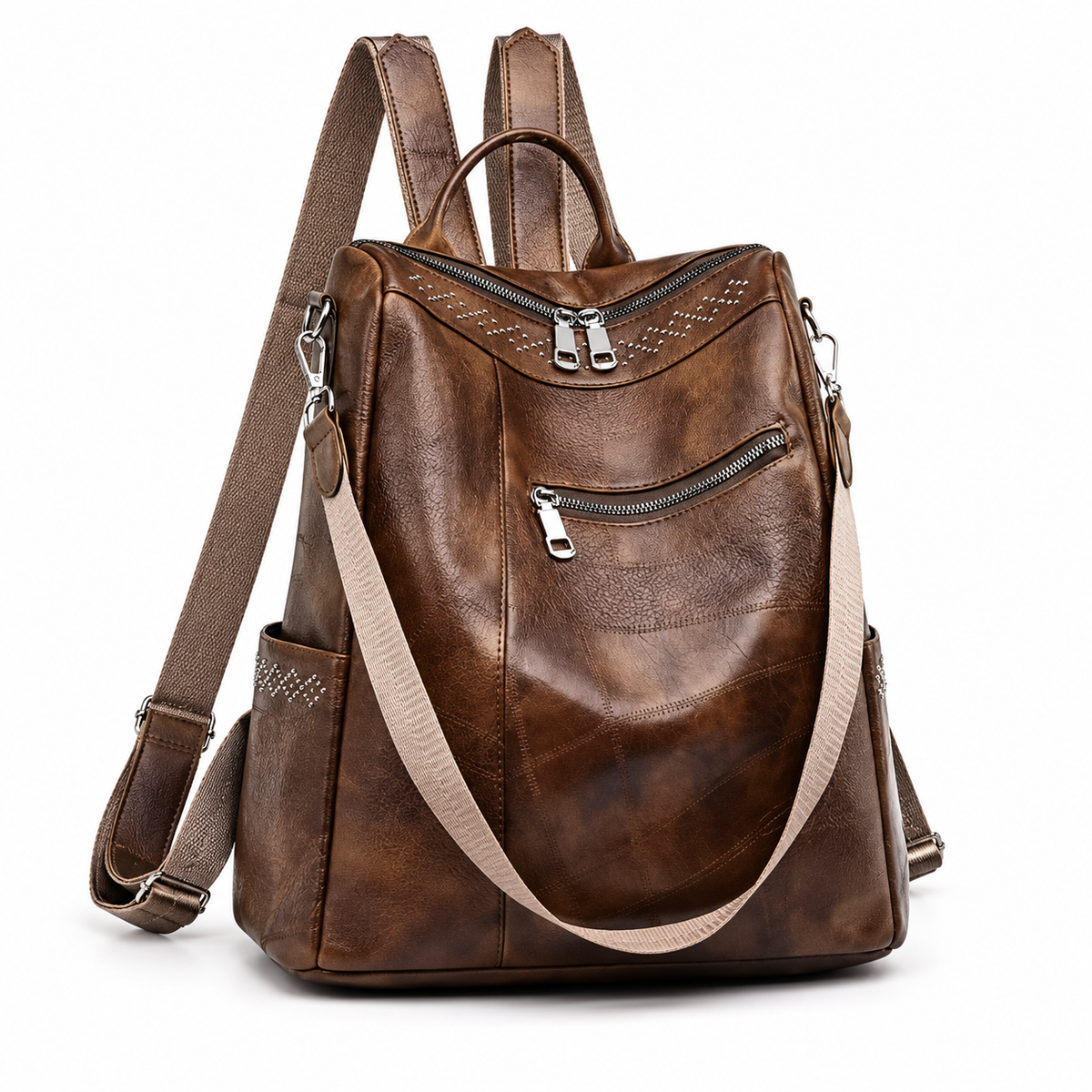 Vintage Coffee Convertible Backpack Shoulder Bag-1