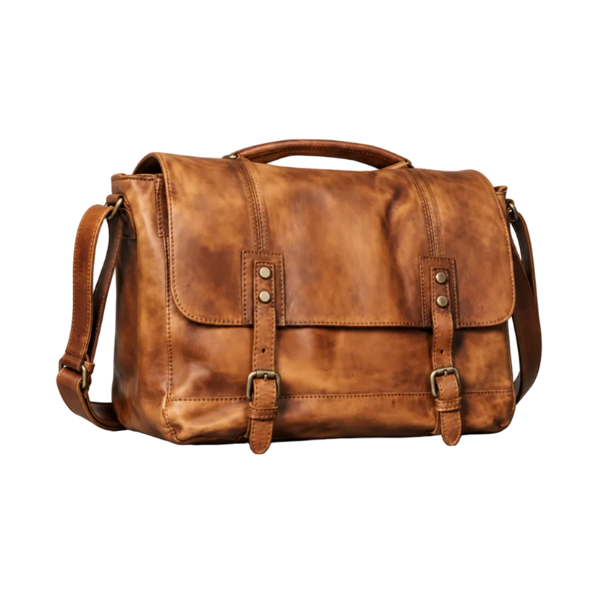 Vintage Cognac Brown Leather Satchel Bag