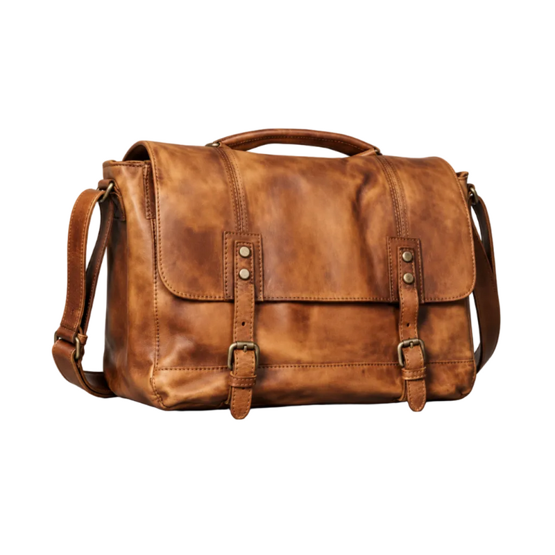 Vintage Cognac Brown Leather Satchel Bag-1