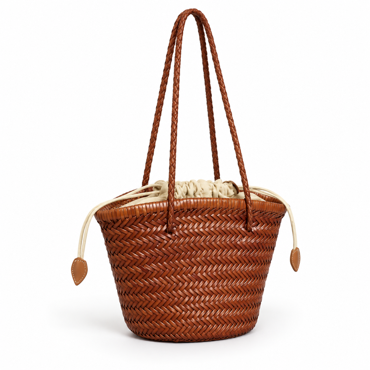 Brown Woven Tote With Braided Handles-1