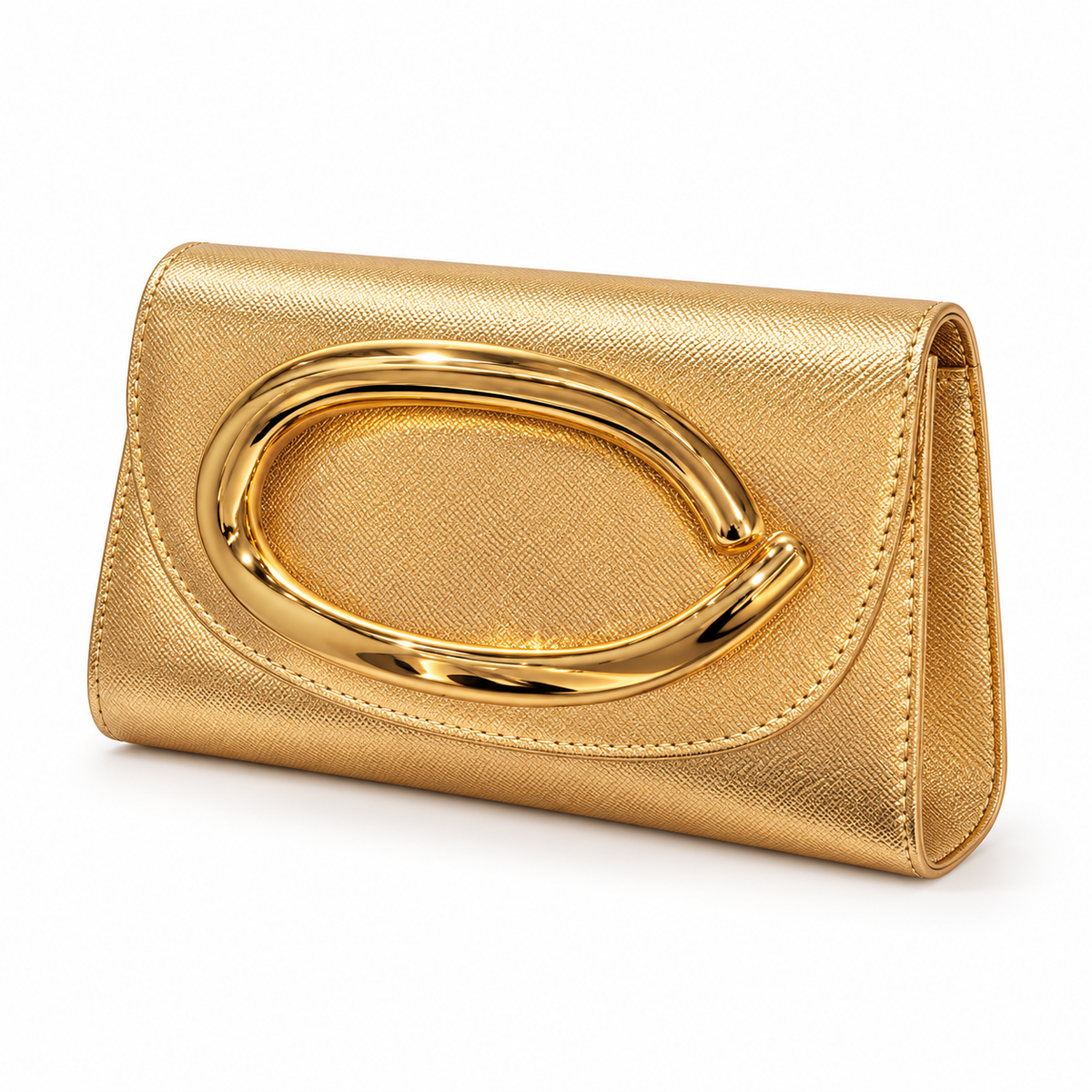 Metallic Gold Clutch With Oval Handle-3