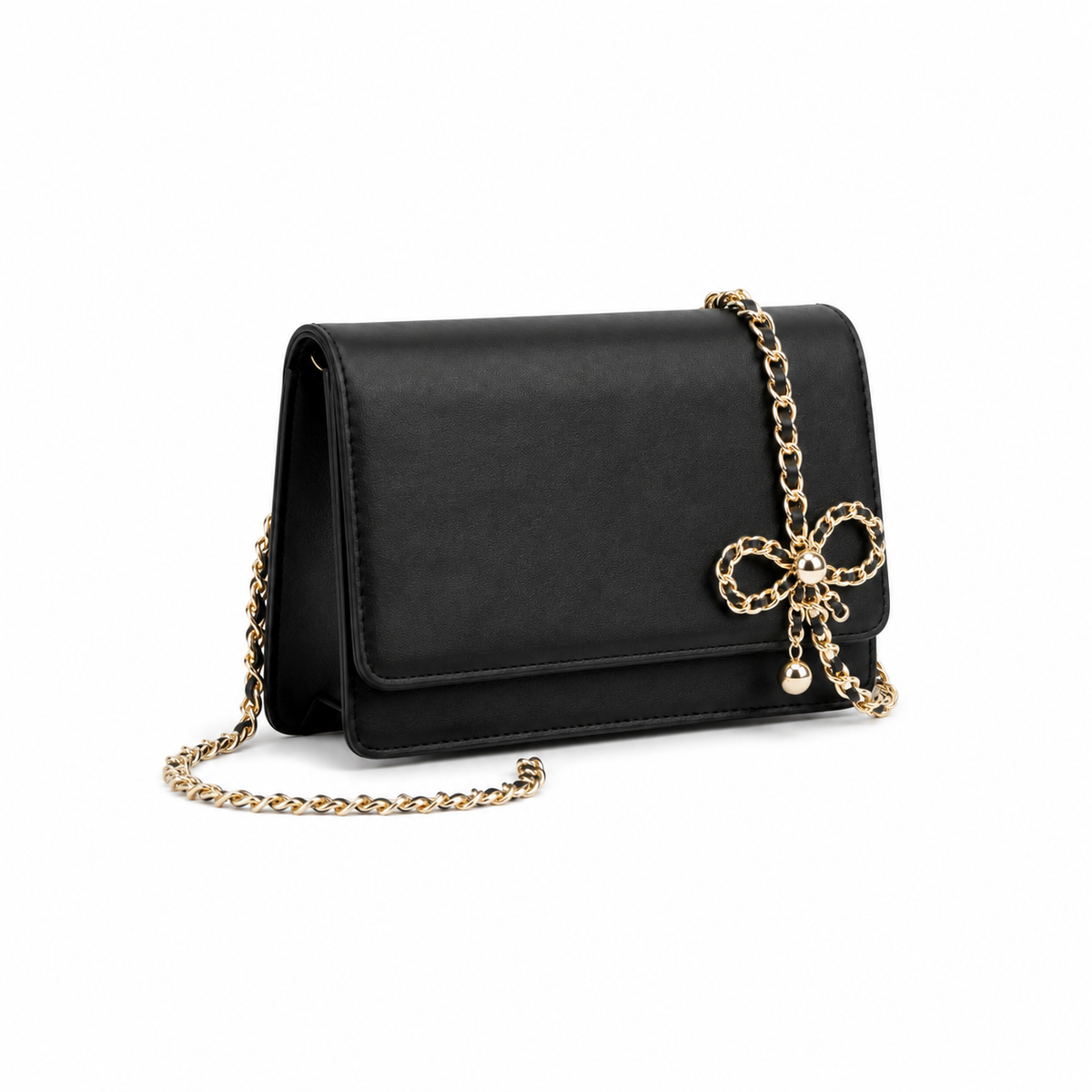 Black Elegant Chain Bow Crossbody Bag-1