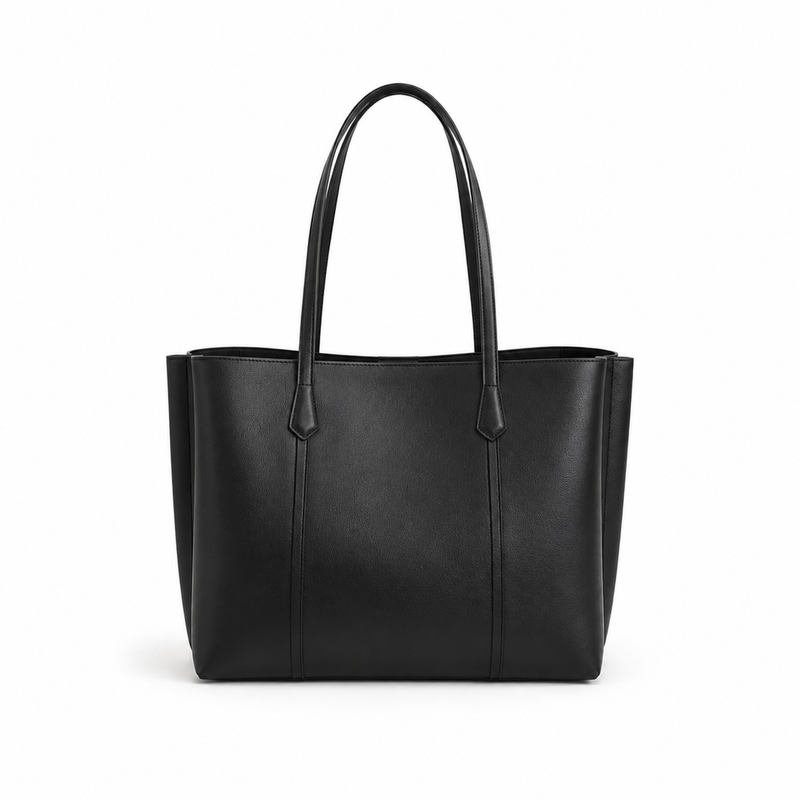 Classic Black Leather Shoulder Tote Bag-2