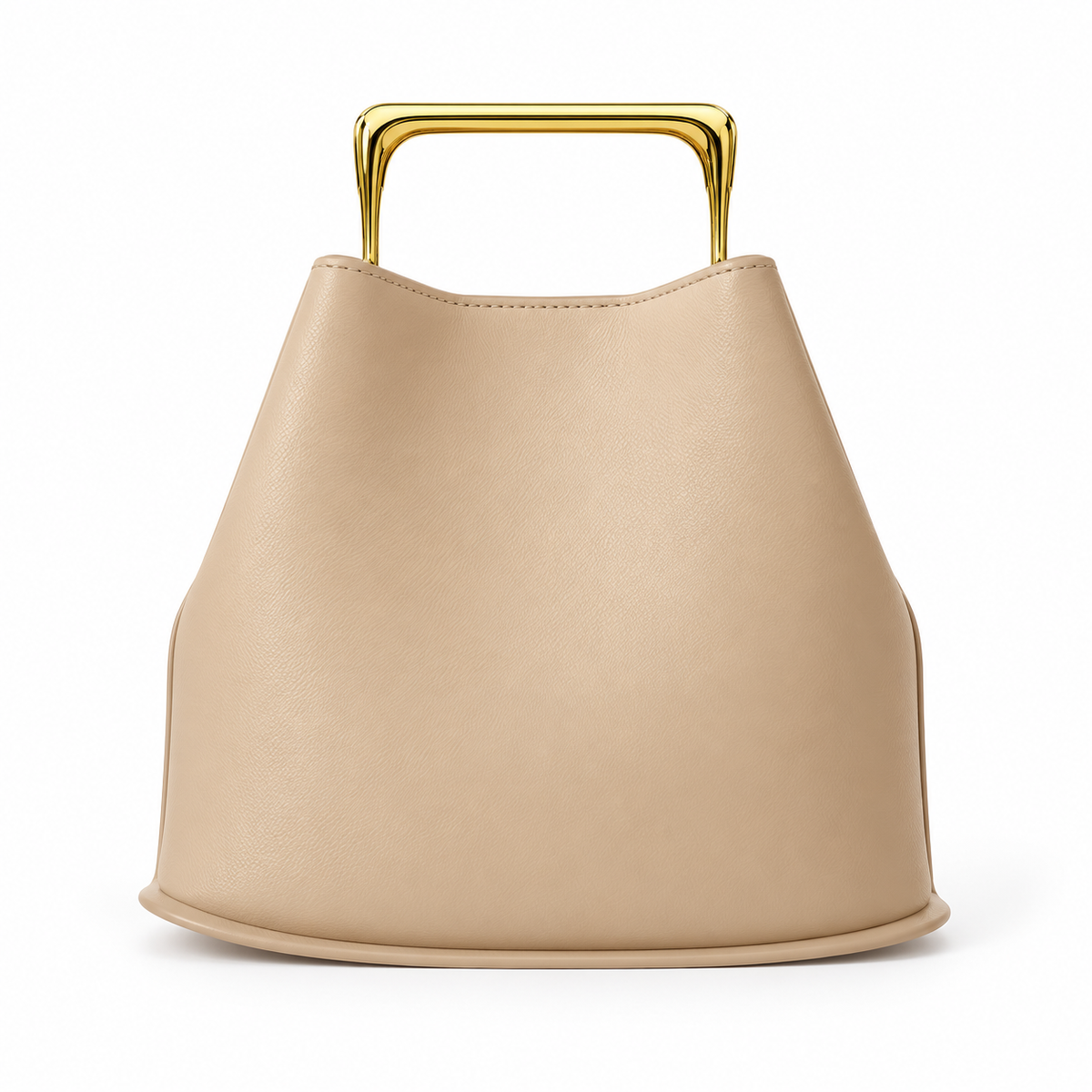 Beige Leather Evening Clutch Golden Handle-2
