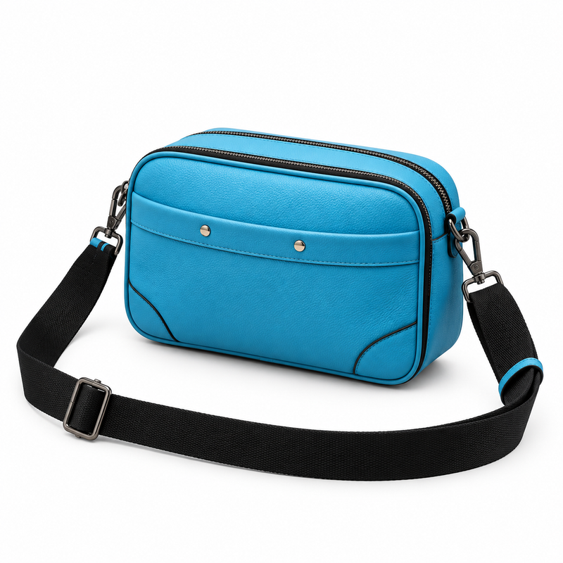 Turquoise Textured Crossbody Bag With Pockets-3