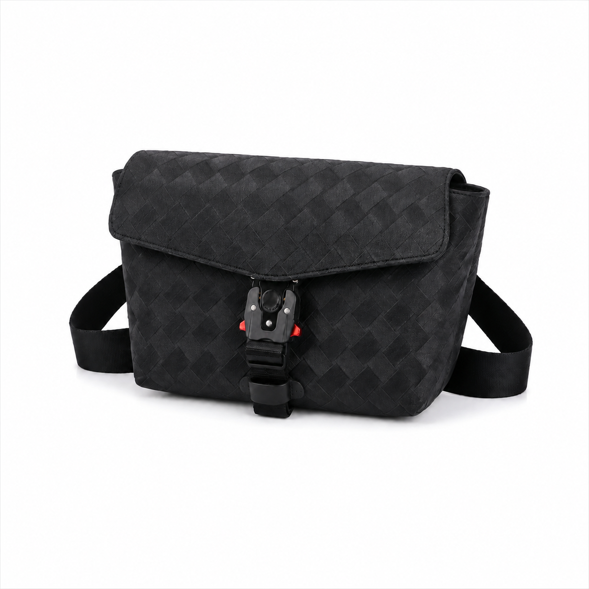 Black Woven Quick-Release Messenger Bag-3