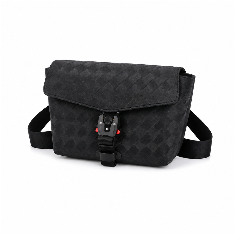 Black Woven Quick-Release Messenger Bag-3