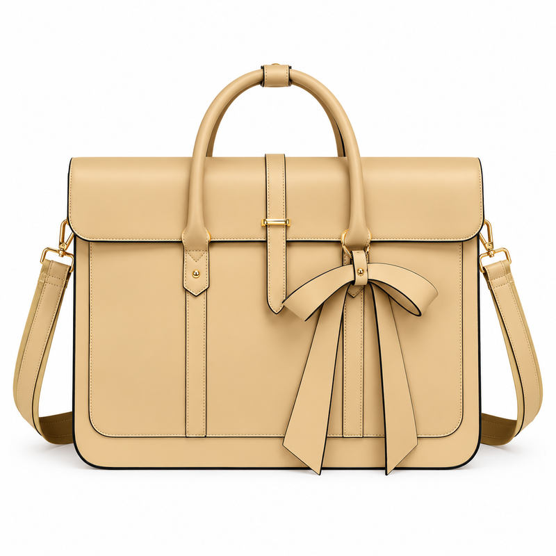Turmeric Leather Bow Detail Laptop Bag-4
