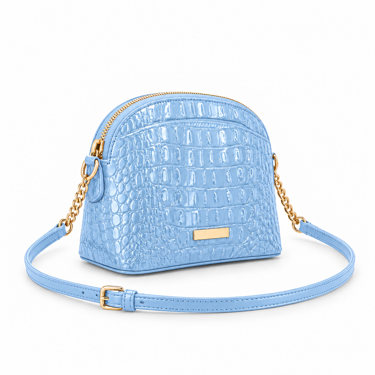 Sky Blue Crocodile Embossed Crossbody Bag-1