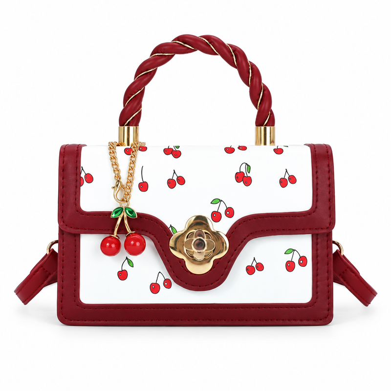 Cherry Print Handbag With Twisted Handle-4