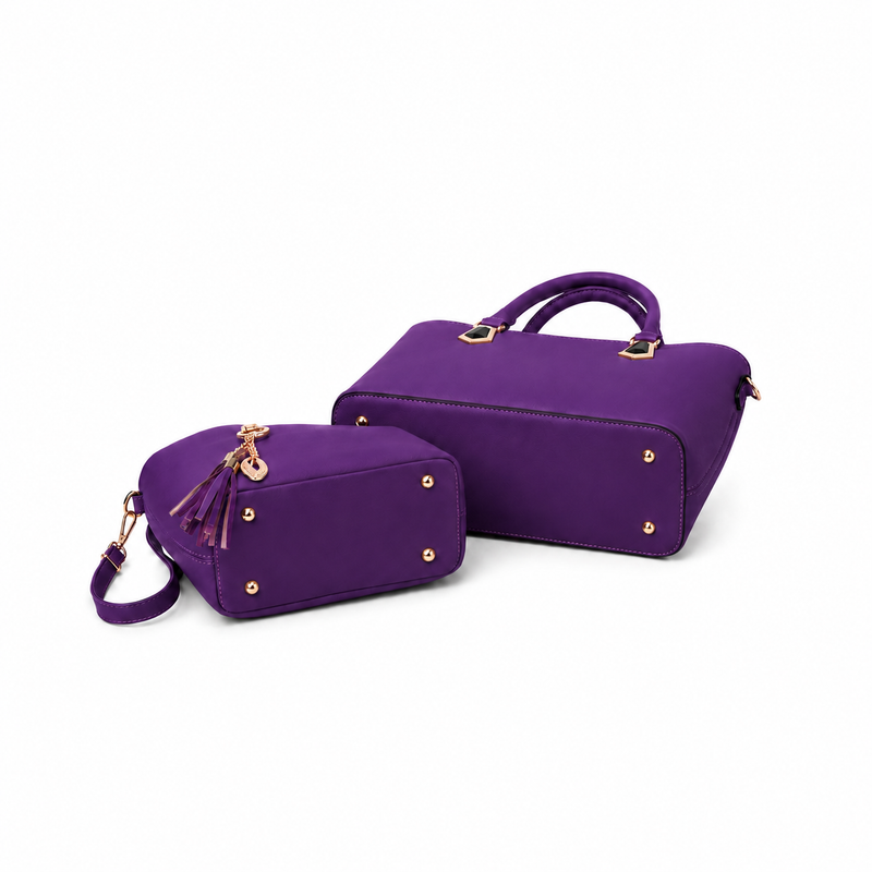 Elegant Purple Two-Piece Gold Accent Handbag-4