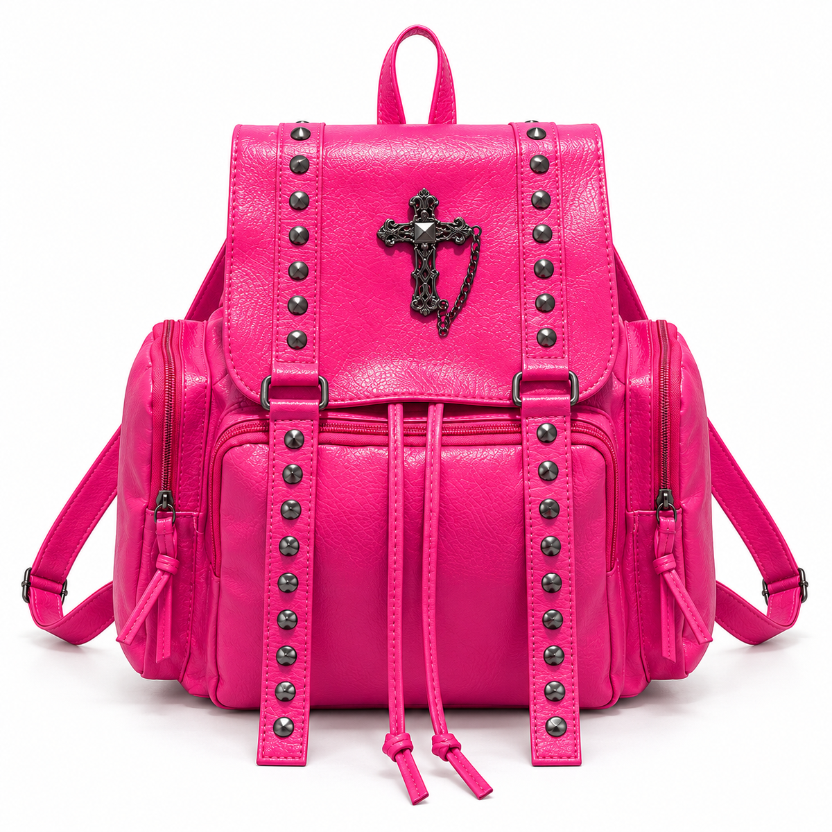 Hot Pink Studded Gothic Cross Backpack-4