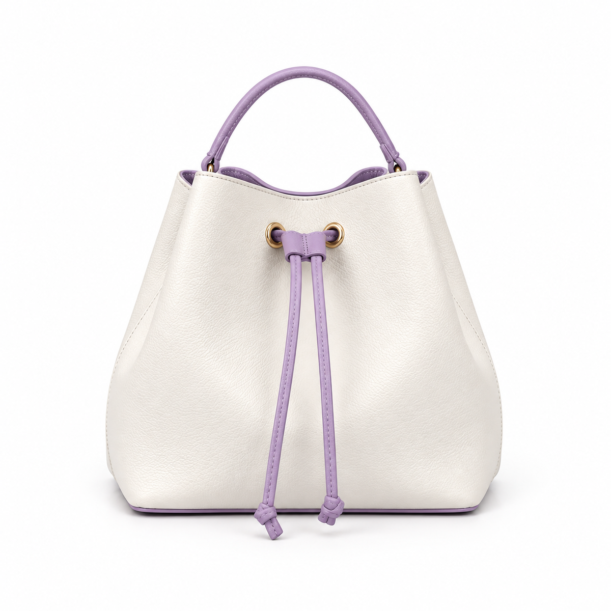 White Purple Drawstring Bucket Handbag Set-2