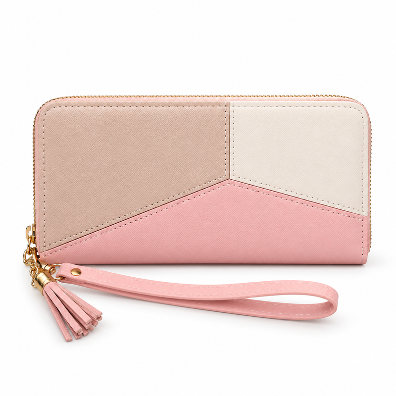 Blush Pink Geometric Color Block Wristlet-4