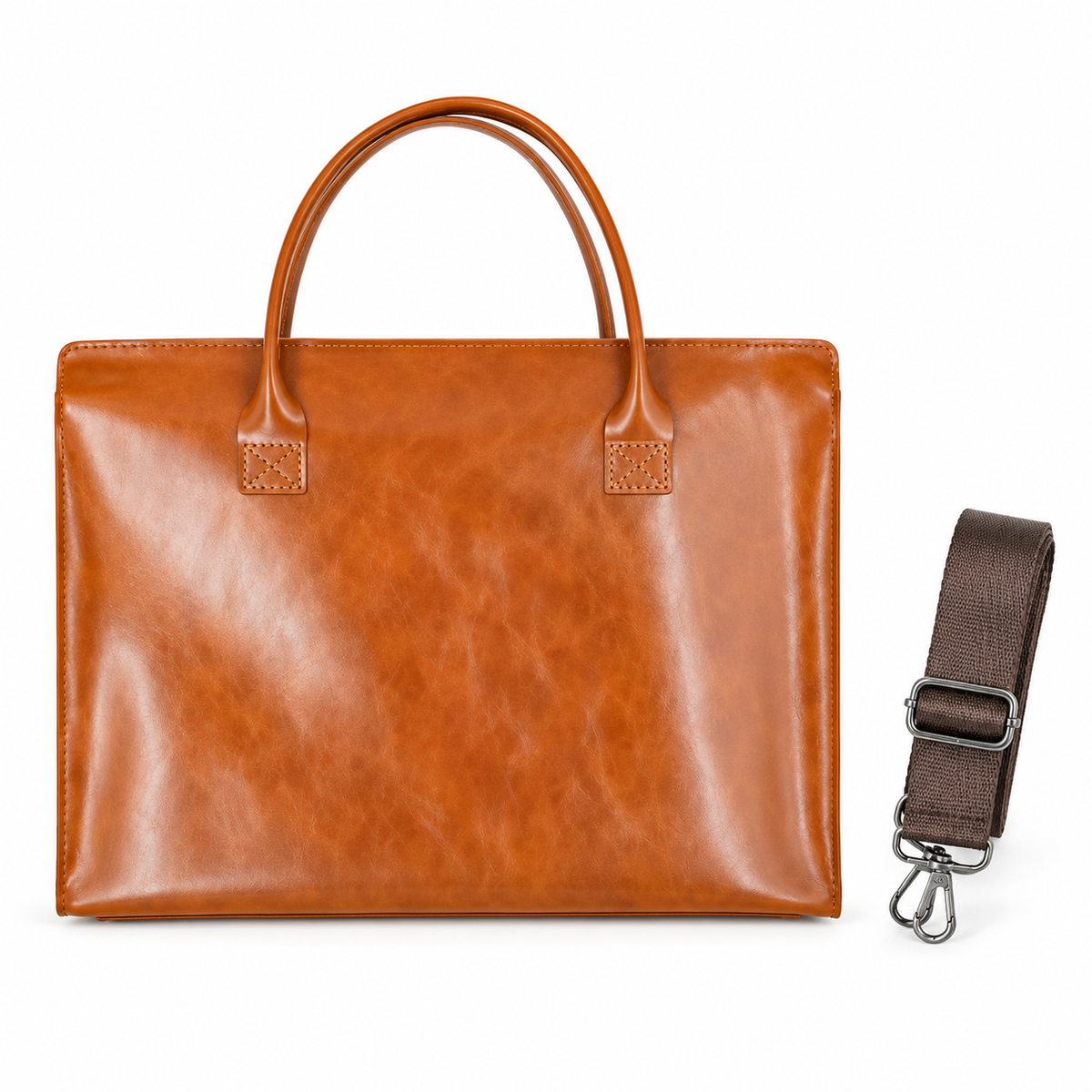 Classic Tan Leather Laptop Tote Bag-2