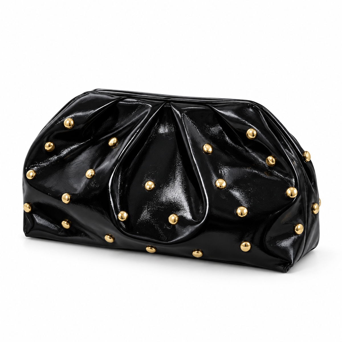 Black Studded Leather Evening Clutch Bag-3