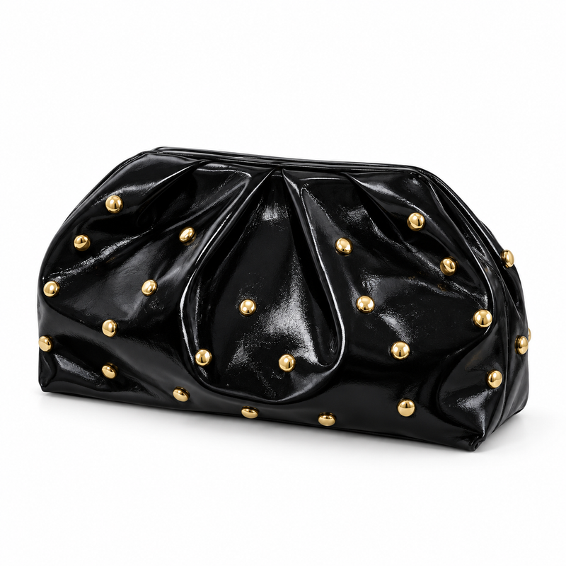 Black Studded Leather Evening Clutch Bag-3