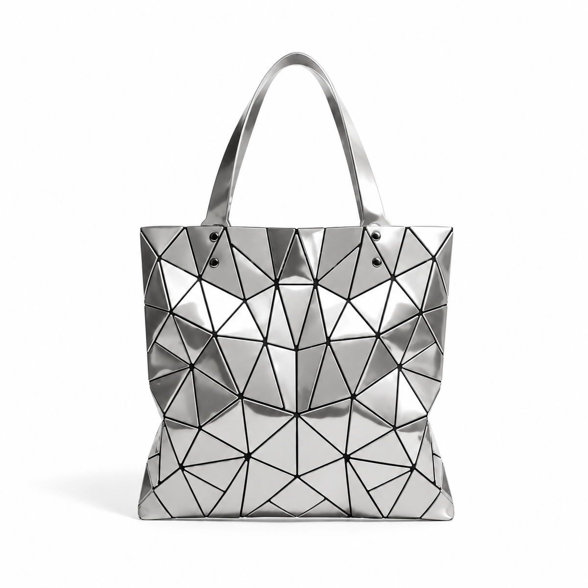 Silver Geometric Mosaic Shoulder Tote Bag-3