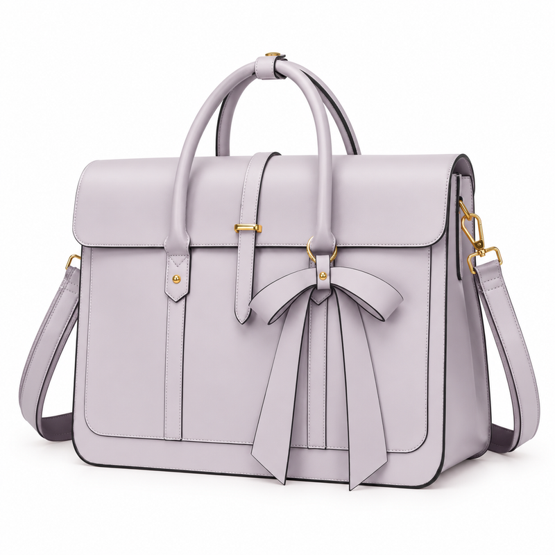 Lavender Bow Detail Leather Laptop Bag-3