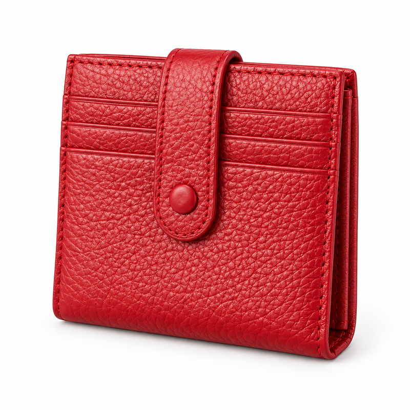 Red Pebbled Wallet With Snap Closure-3