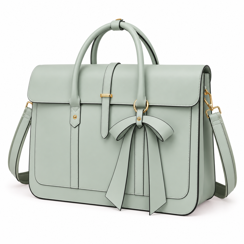 Sage Green Bow Leather Laptop Bag-3