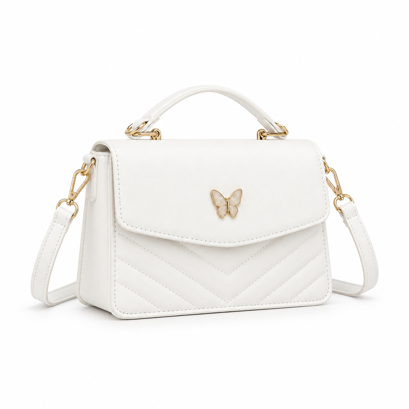 Elegant White Butterfly Quilted Shoulder Handbag-1