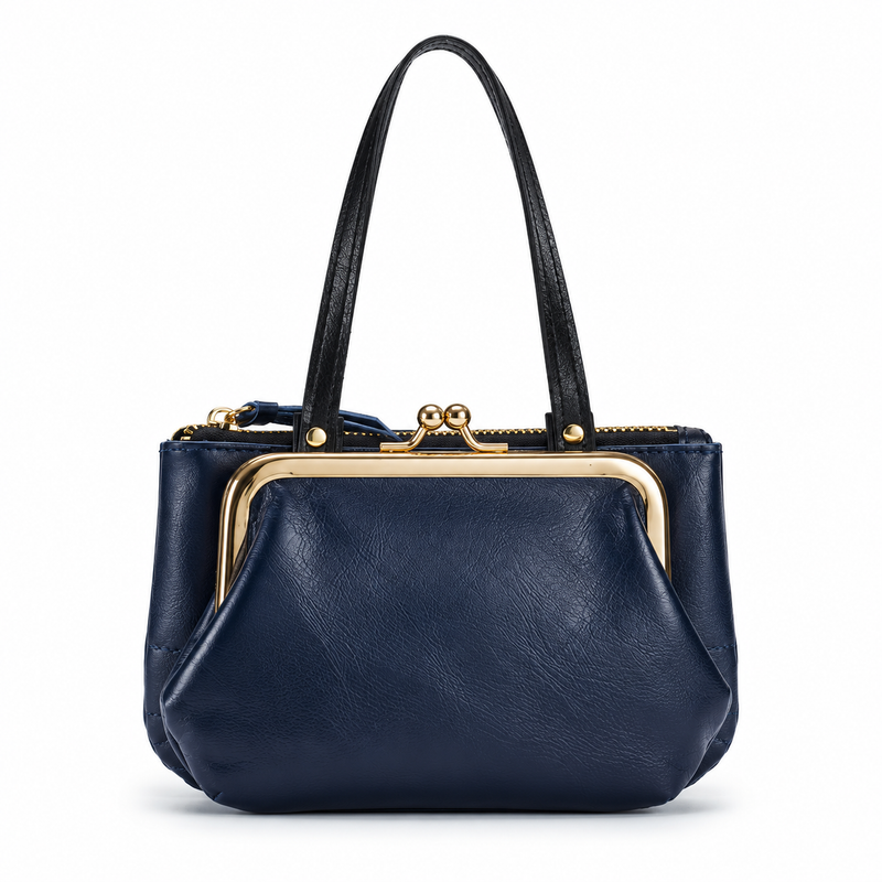 Navy Blue Kiss Lock Clutch Bag-4