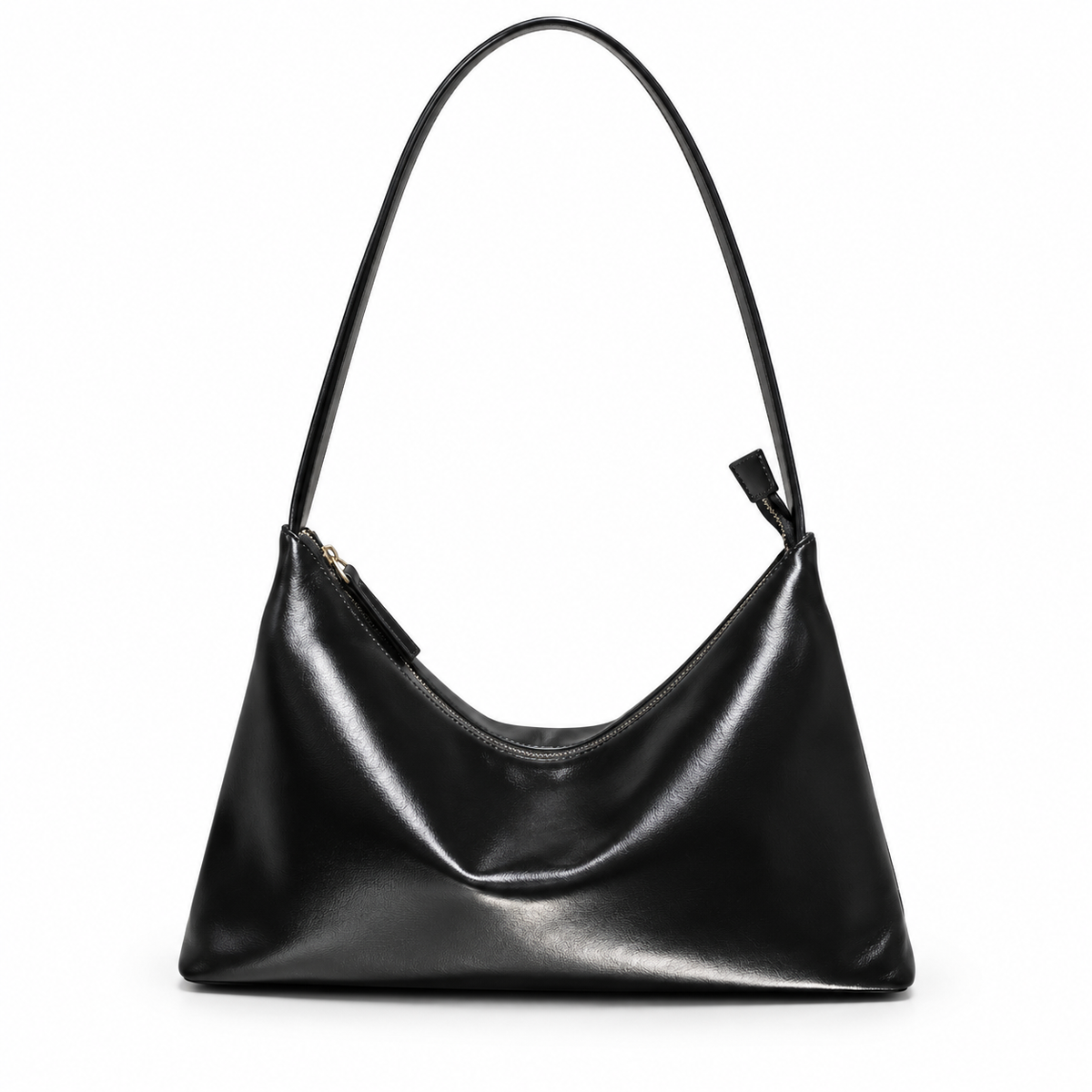 Elegant Black Slouchy Zipper Shoulder Bag-2