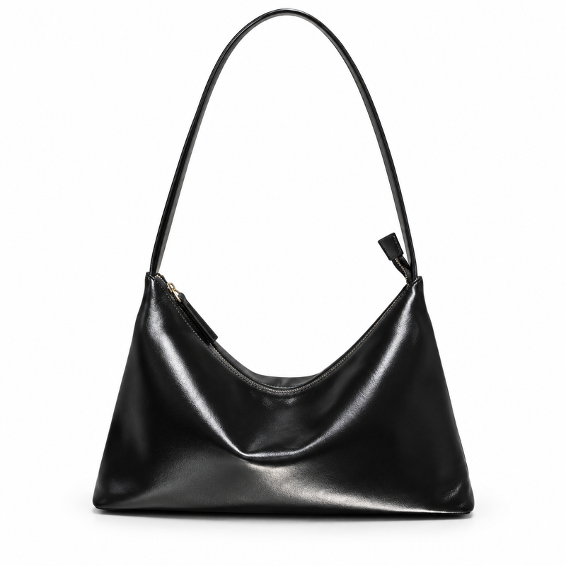Elegant Black Slouchy Zipper Shoulder Bag-2