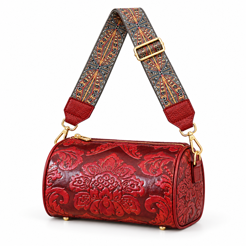Burgundy Floral Embossed Vintage Crossbody Bag-3