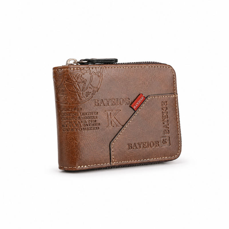 Vintage Brown Leather Zip-Around Wallet-4