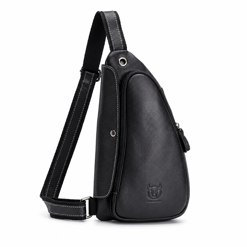 Black Textured Sling Bag With Strap-1