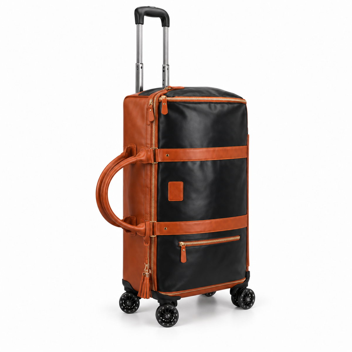 Black Brown Trim Wheeled Travel Duffel-1
