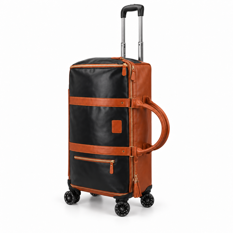 Black Brown Trim Wheeled Travel Duffel-3