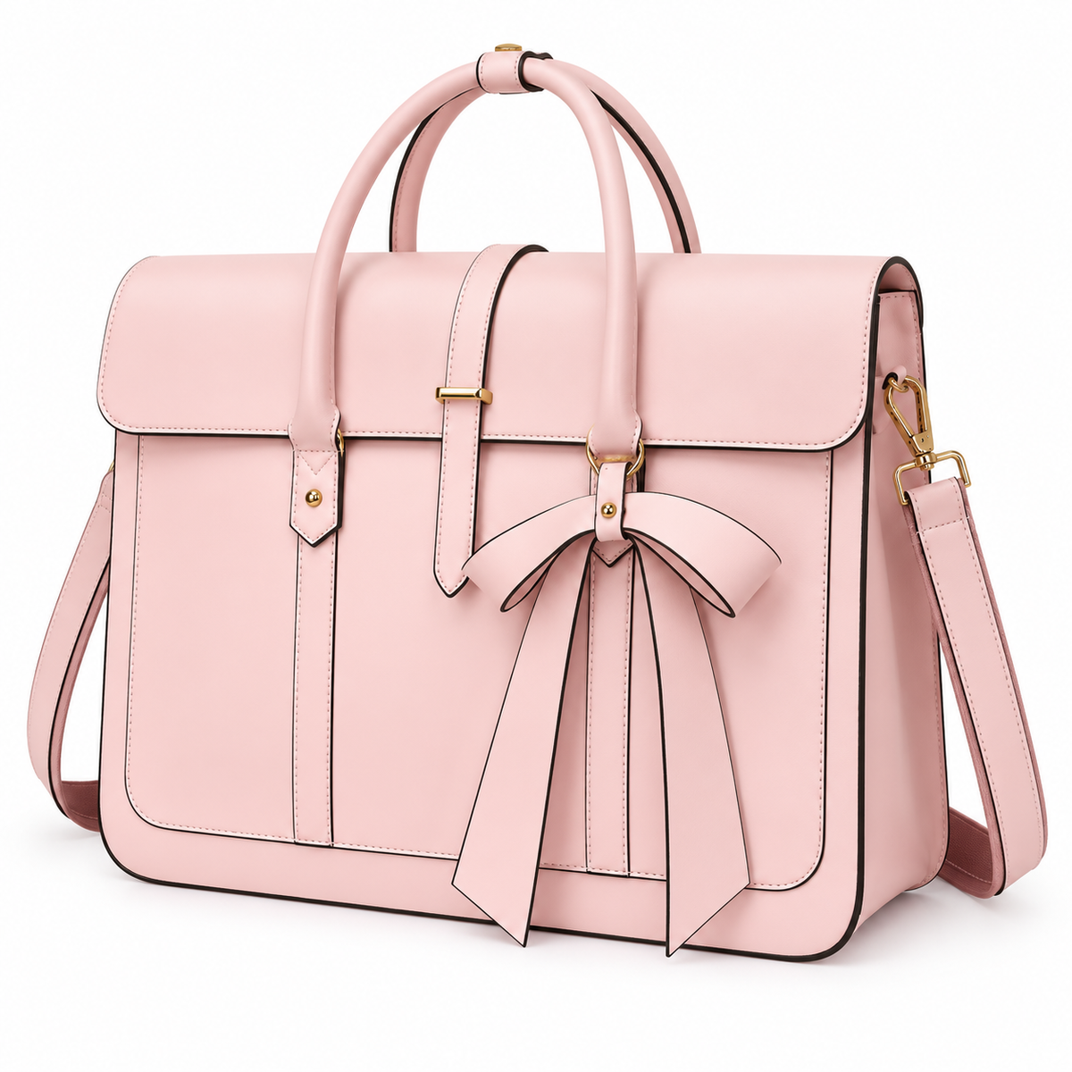 Blush Pink Leather Bow Laptop Bag-3