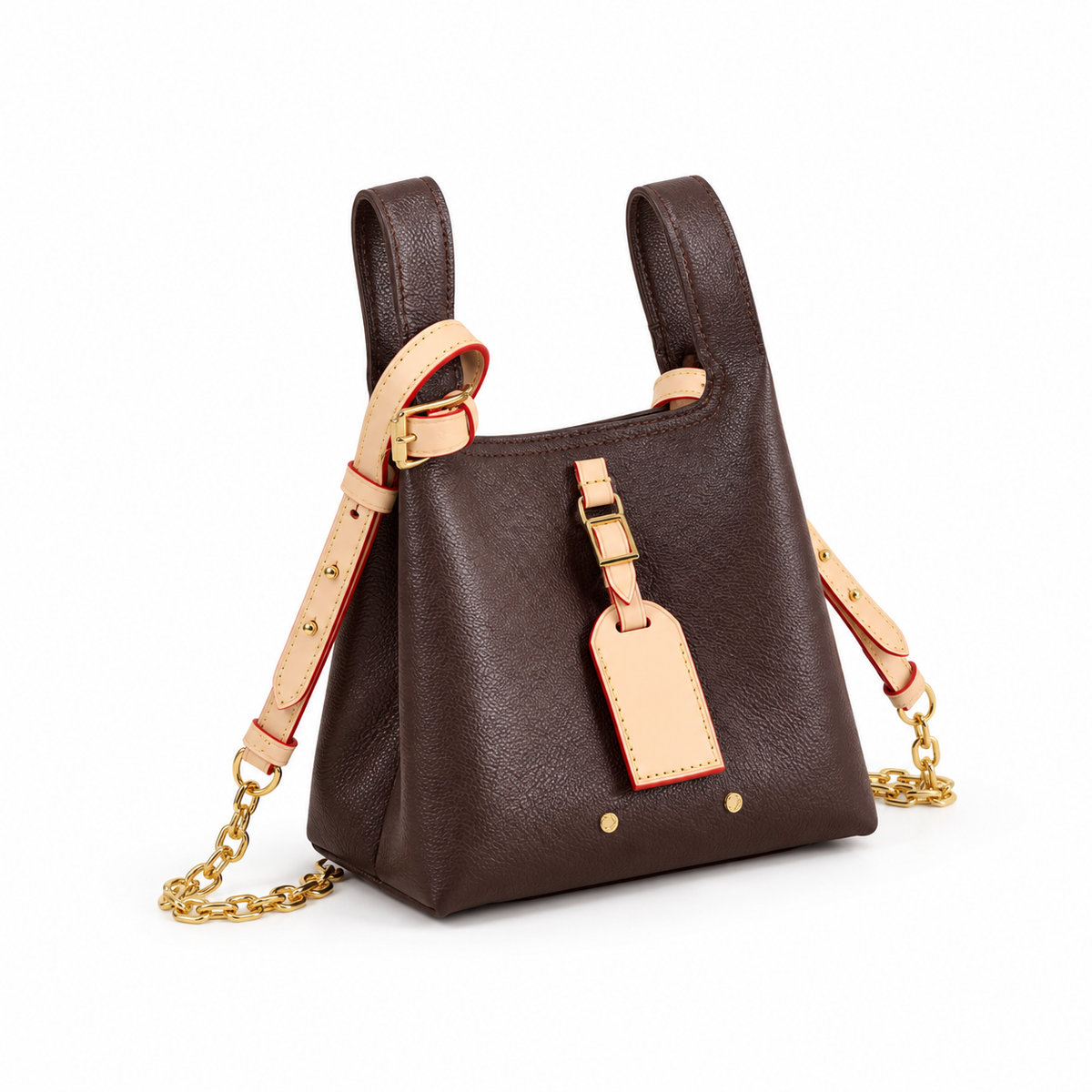 Brown Tote Crossbody Bag With Contrast Strap-1