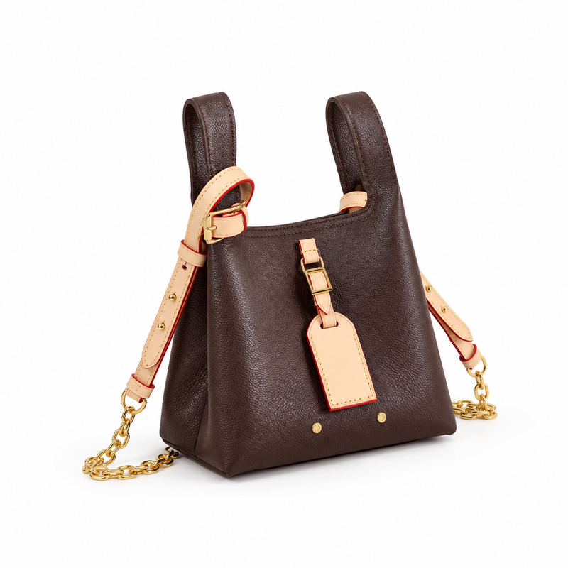 Brown Tote Crossbody Bag With Contrast Strap-1