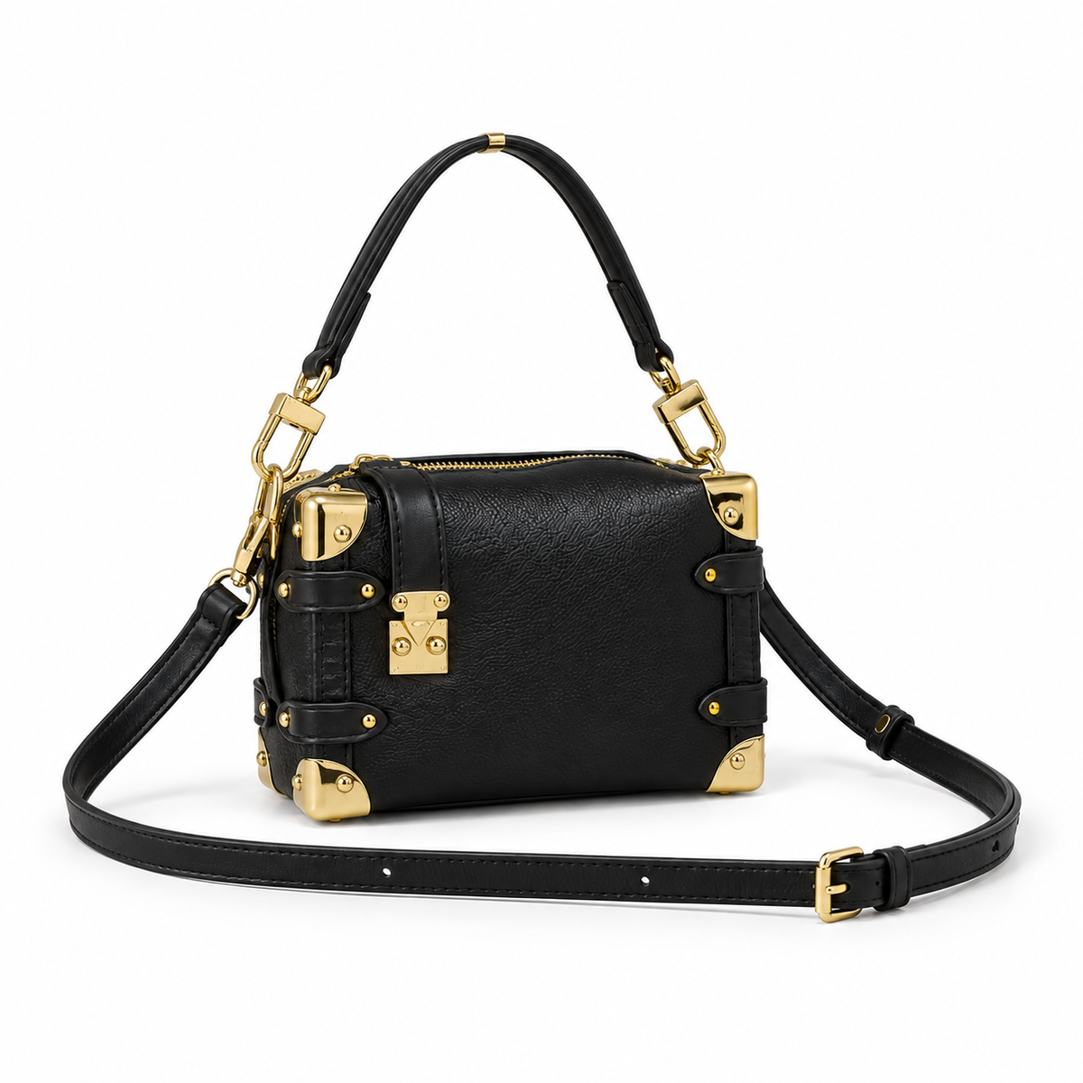 Black Trunk Style Gold Hardware Handbag-1