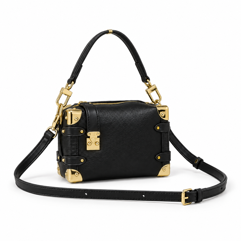 Black Trunk Style Gold Hardware Handbag-1