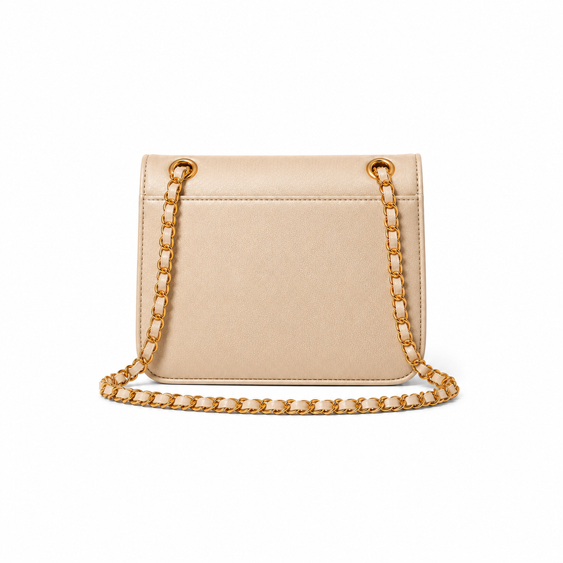 Elegant Beige Chain Strap Shoulder Bag-2