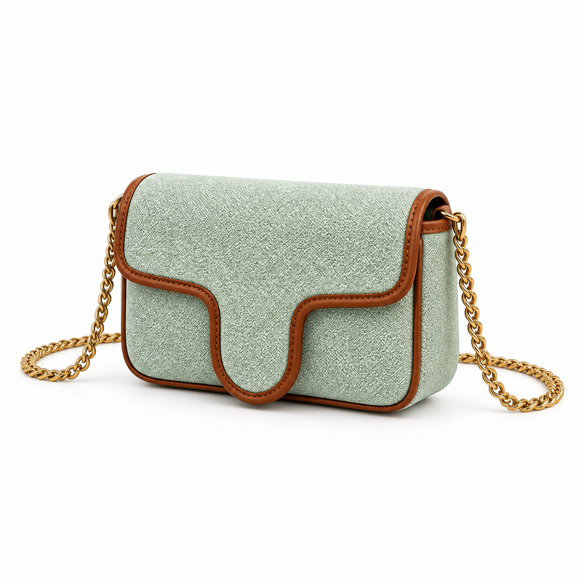 Mint Green Woven Chain Shoulder Bag-3
