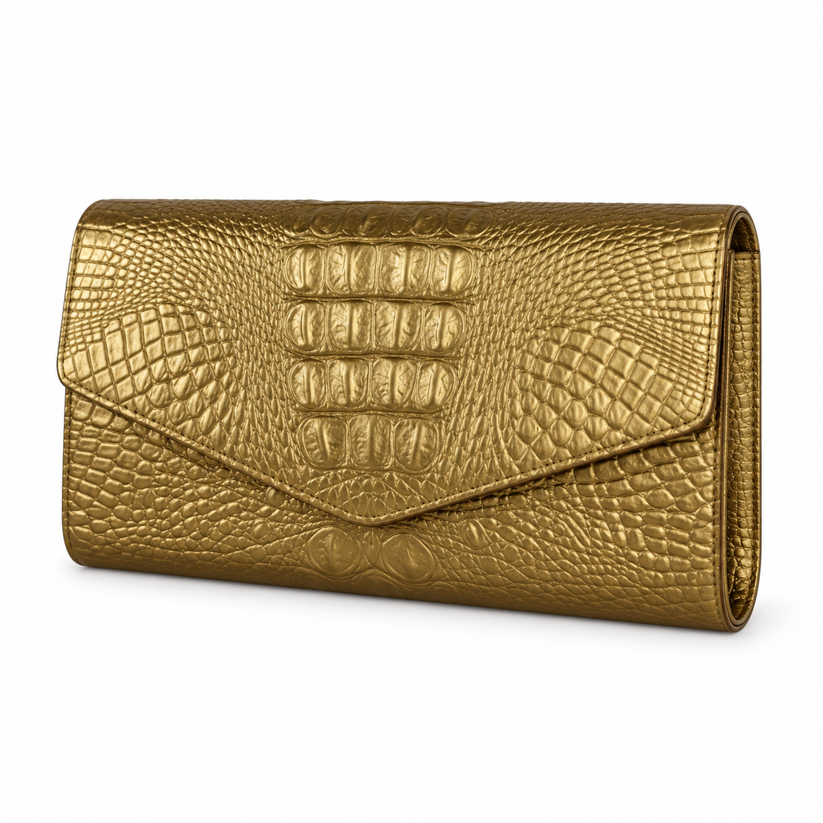 Gold Crocodile Embossed Envelope Evening Clutch-3