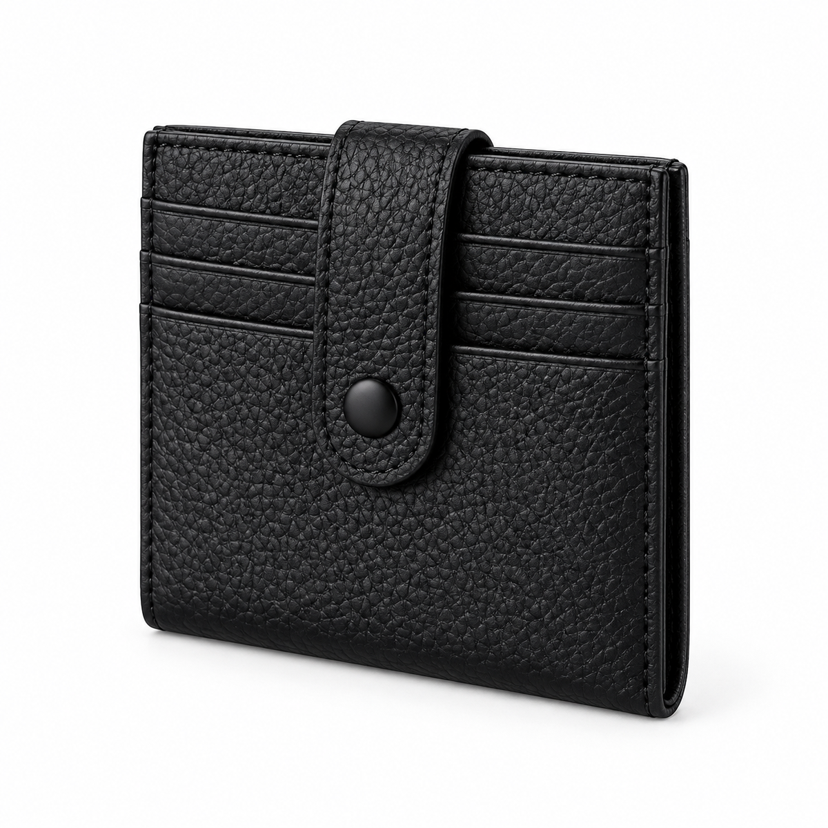 Black Pebbled Card Wallet With Snap-3