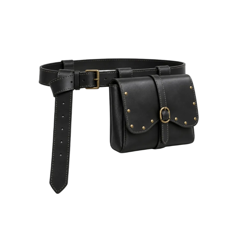 Vintage Black Studded Waist Belt Pouch-1