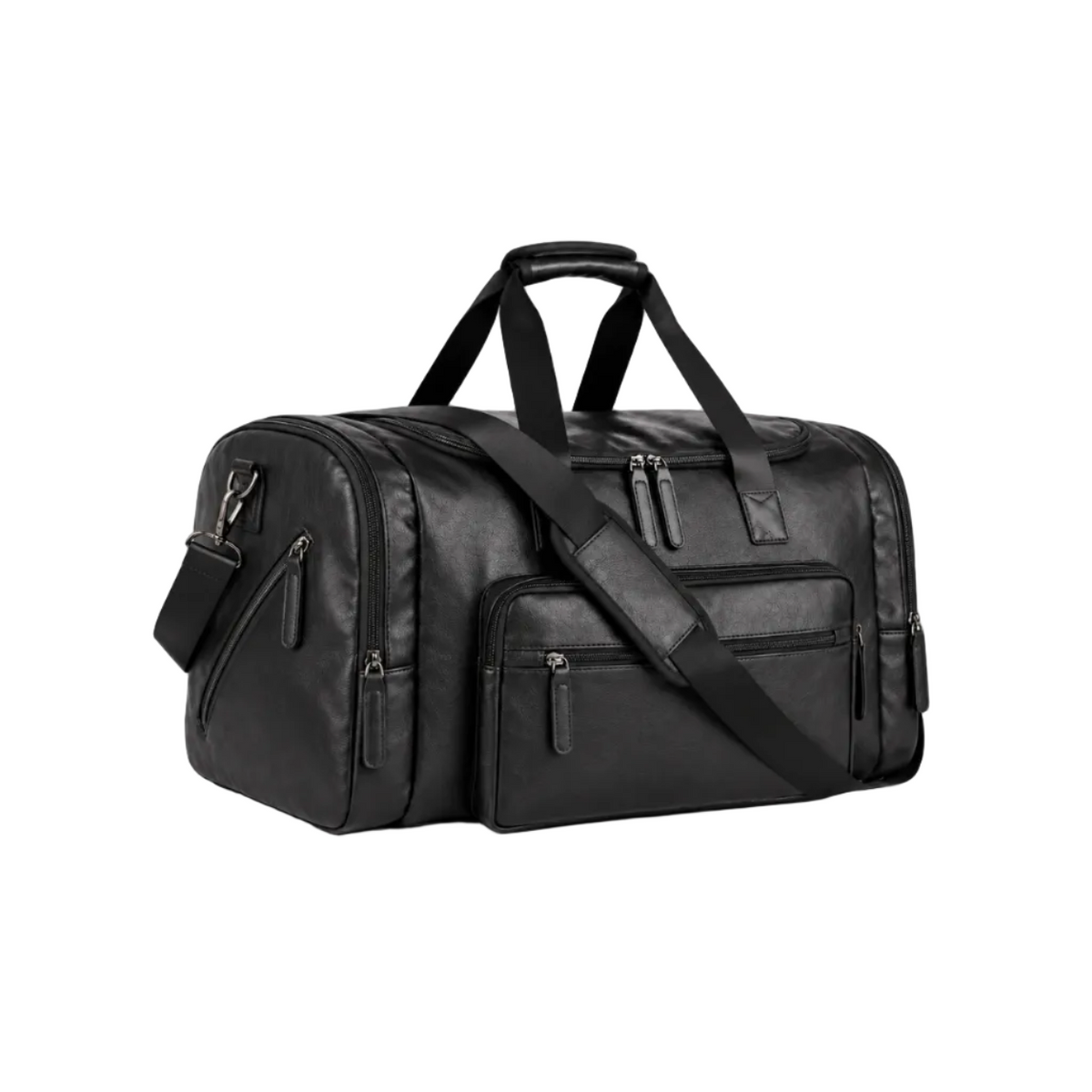Classic Black Leather Travel Duffel Bag-1