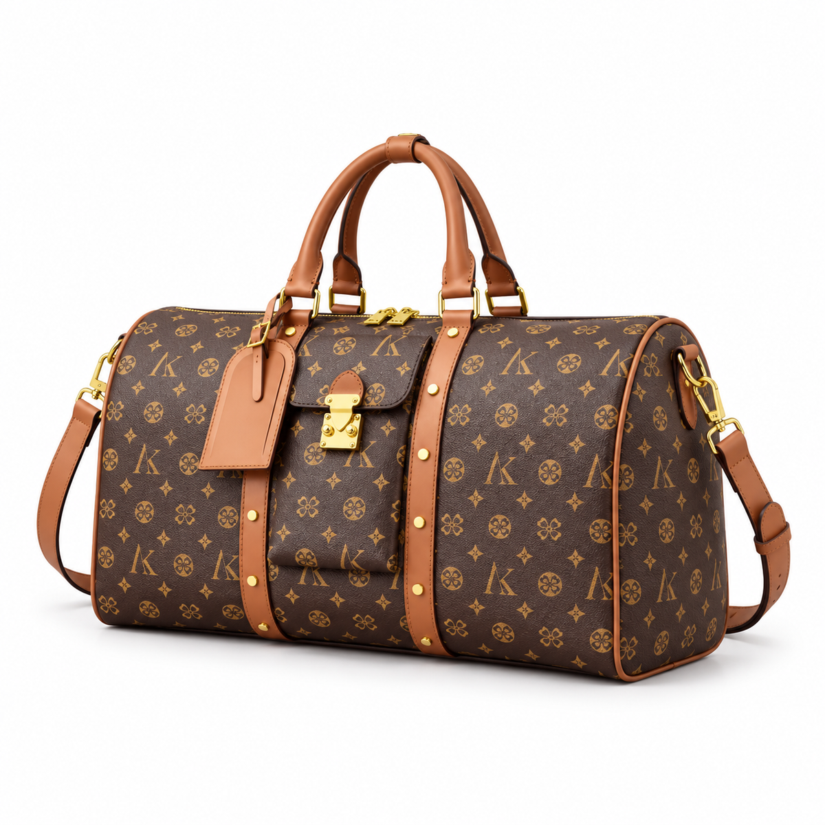 Classic Brown Monogram Leather Duffel Bag-3