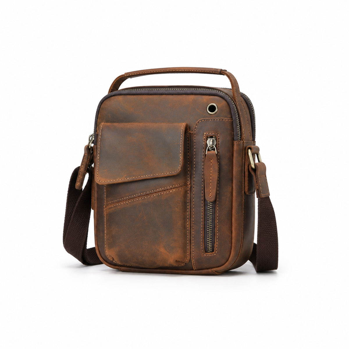 Vintage Brown Distressed Leather Crossbody Bag-4