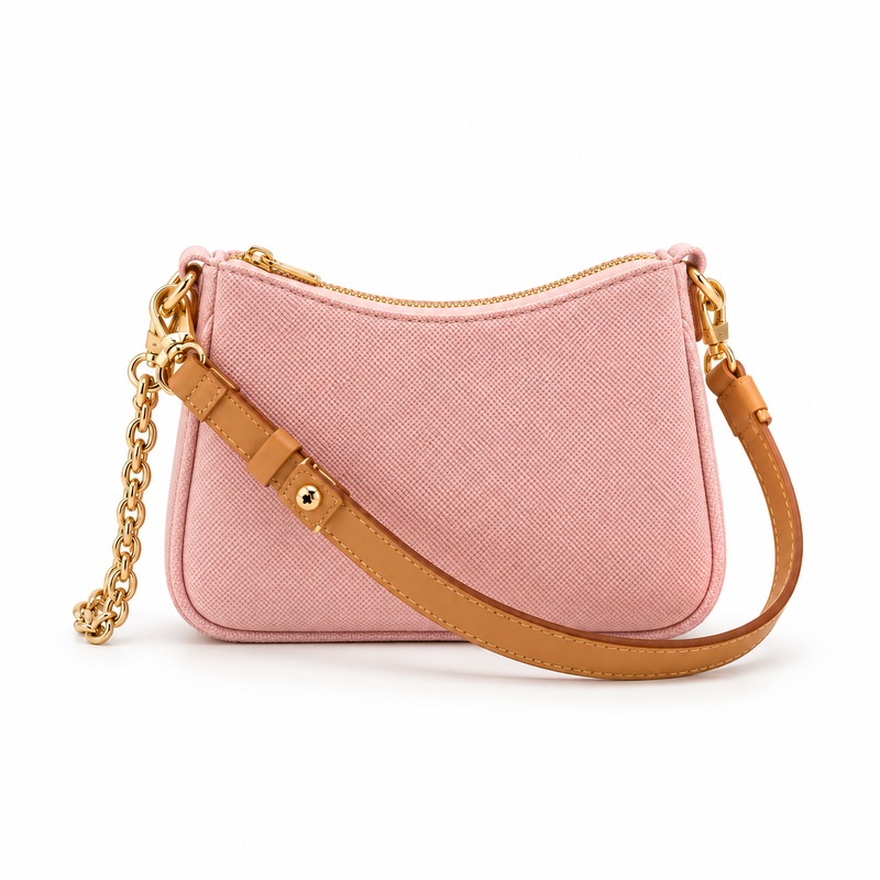 Blush Pink Textured Chain Shoulder Bag-3