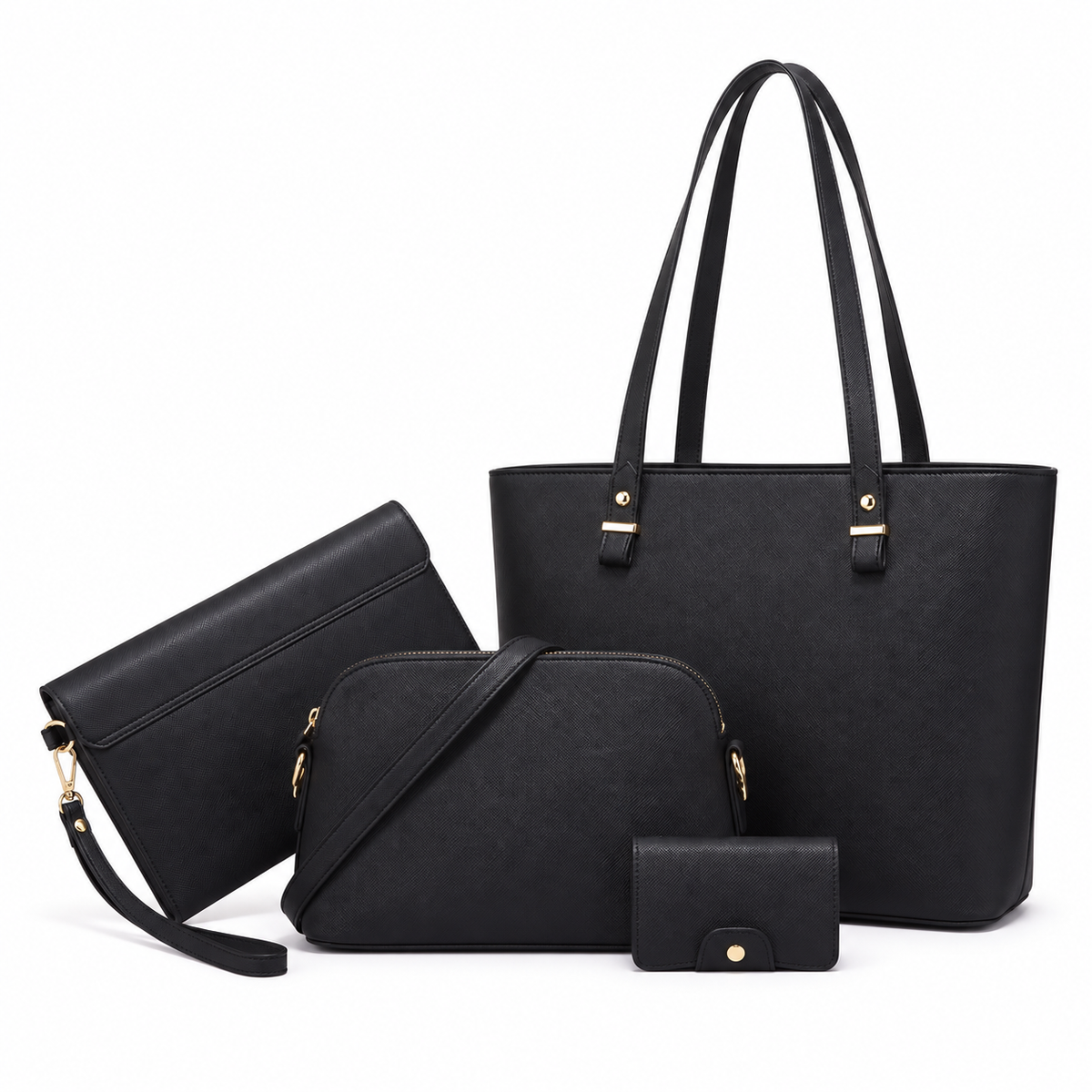 Elegant Black Four Piece Handbag Set-2